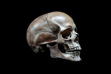 Obraz premium Side View of Human Skull on Isolated Black Background 