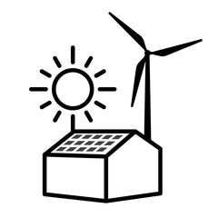 Renewable energy house icon symbol. Outline vector illustration