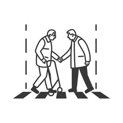 Two Men Crossing a Crosswalk One Using a Walker