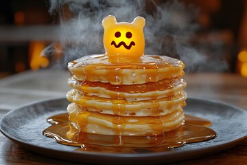 Spooky Halloween Pancakes with Maple Syrup and Ghost Topping
