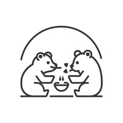 Two bears sharing a bowl of soup under a crescent moon