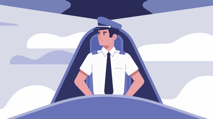 Airway transportation abstract concept vector illustration set. Aircraft pilot in uniform in cockpit during flight, cruising altitude, landing airplane, arrival at airport. © hrh