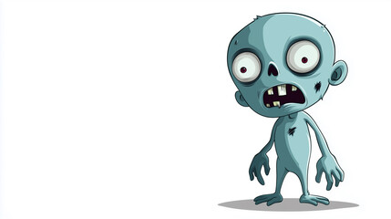 Naklejka premium Cute Cartoon Zombie on Solid White Background, Adorable and Playful Halloween Character Design