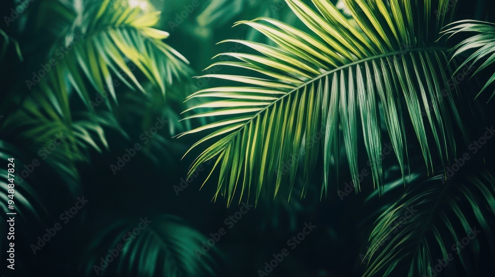 Sticker Tropical Palm Leaf with Dark Background