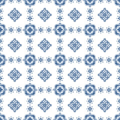 Classic damask nave blue seamless pattern vector geometric design, motif ethnic handmade, Ikat ethnic tribal, boho seamless wallpaper. Ethnic Ikat abstract background art, textile, printing products © Siripak