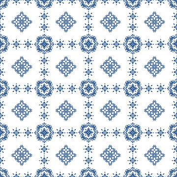 Classic damask nave blue seamless pattern vector geometric design, motif ethnic handmade, Ikat ethnic tribal, boho seamless wallpaper. Ethnic Ikat abstract background art, textile, printing products