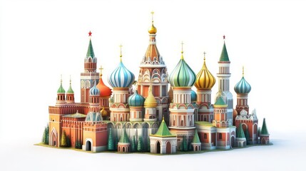 Obraz premium Colorful illustration of a detailed architectural landmark with domes and towers on a white background.