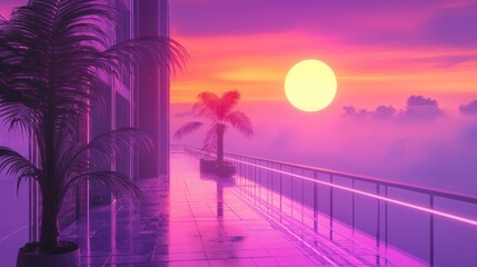 Fototapeta premium Neon Sunset Rooftop