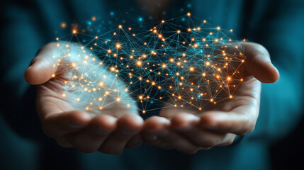 hands interacting with digital icons and social network symbols on a modern background, symbolizing business communication and digital connectivity