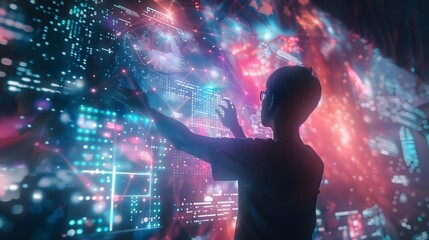 Young Person Interacting With Futuristic Digital Interface