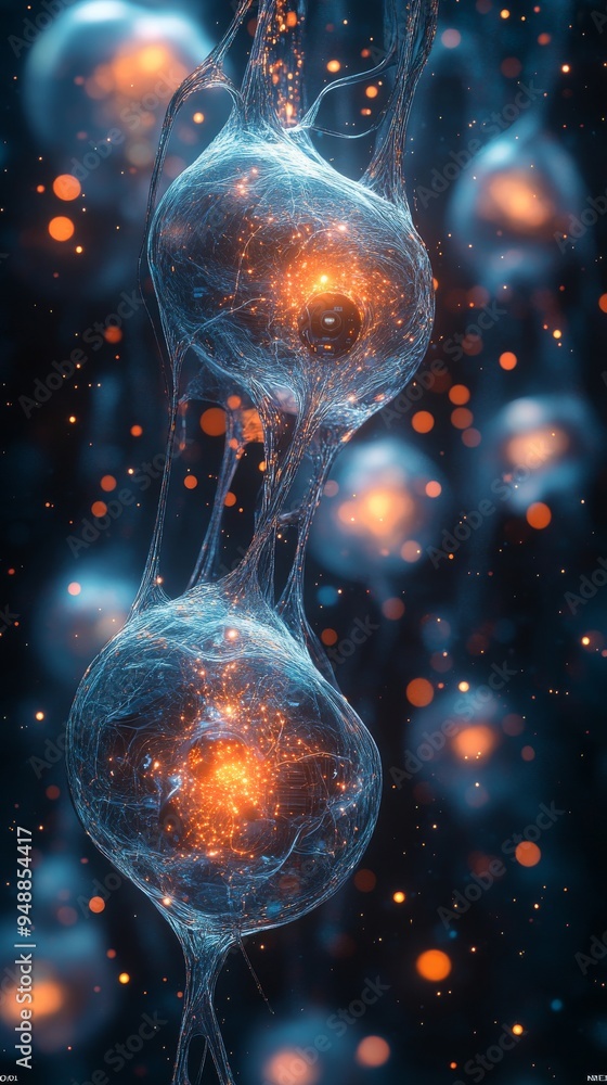 Poster close-up, highly detailed, and artistic representation of neural connections with glowing synapses a