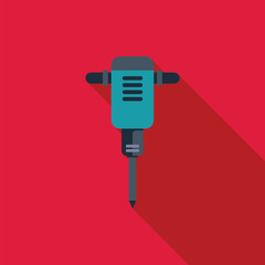 Pneumatic drill, a powerful tool used for demolition and construction, is shown with a long shadow against a red background