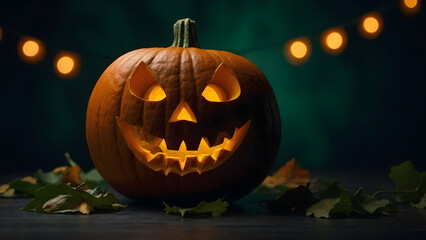 Fototapeta premium dark, festival, halloween background, darkness, halloween pumpkin, tree, bat, castle, skill, orange, concept, poster, moon, spider, vector, grave, witch, illustration, banner, spooky, autumn, october,