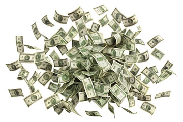 Money scattered on the desk. Money, US dollar bills background. Photography for Finance and Economy concepts. isolated on a white background