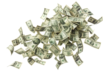 Money scattered on the desk. Money, US dollar bills background. Photography for Finance and Economy concepts. isolated on a white background