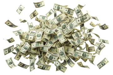 Money scattered on the desk. Money, US dollar bills background. Photography for Finance and Economy concepts. isolated on a white background