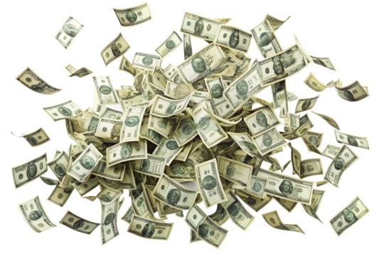 Money scattered on the desk. Money, US dollar bills background. Photography for Finance and Economy concepts. isolated on a white background