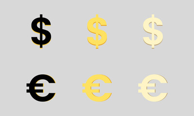 Dollar and Euro Vector Icon Set on isolated background