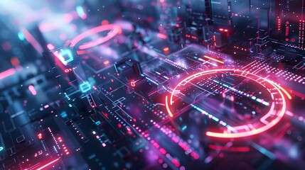 Obraz premium Abstract Technology Background with Neon Lights and Digital Circuits