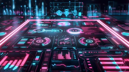 Futuristic Digital Interface with Neon Lights