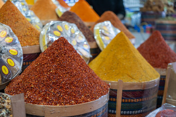 colorful spices in a bazaar street of Istanbul