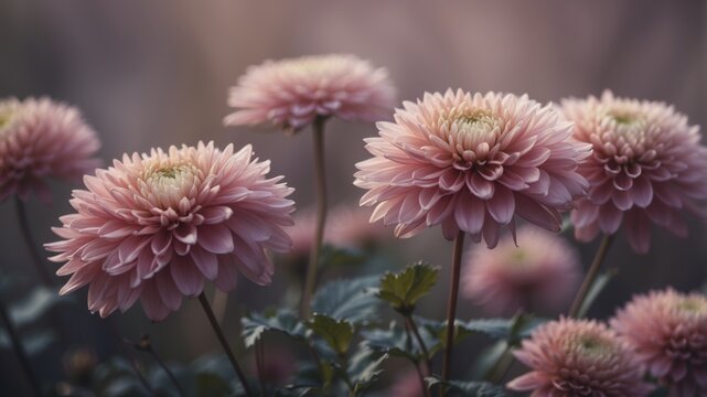 pink and purple chrysanthemums in muted colors with mauve smoke autumn color scheme.