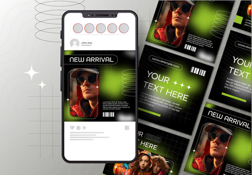 Black and Green Abstract Social Media Layout Set