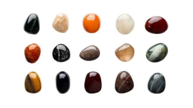 Set of various jewelry gemstones isolated on transparent background