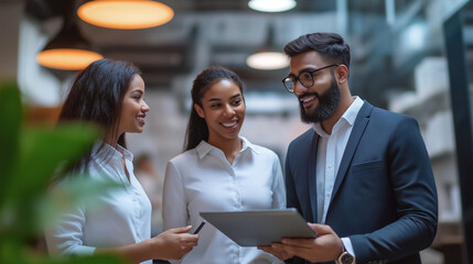 Diverse business professionals collaborating in the office.