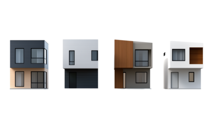 Set of different modern houses isolated on transparent background