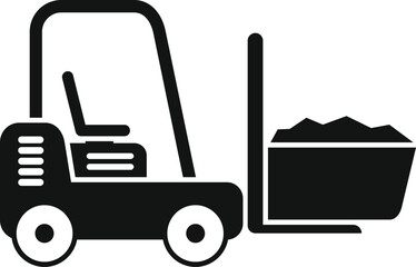 Black glyph icon of a forklift carrying a full bucket, a symbol of construction and industrial work