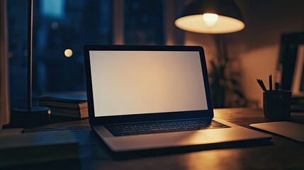 Laptop on a desk with a blank screen, waiting to be used, symbolizing potential, creativity, and the beginning of a work session.