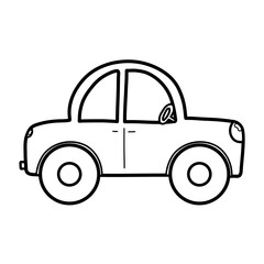 Black and white doodle car for coloring. Hand drawn outline vehicle in cartoon style. Vector illustration