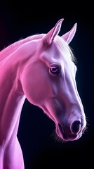 Horses in Neon on Black Background, Abstract Image, Texture, Pattern, Wallpaper, Cover and Screen for Smartphone, PC, Laptop, 9:16 and 16:9 Format