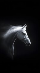 Horses in Neon on Black Background, Abstract Image, Texture, Pattern, Wallpaper, Cover and Screen for Smartphone, PC, Laptop, 9:16 and 16:9 Format