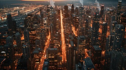 Aerial View of Chicago Skyline at Sunset