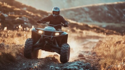 ATV Rider Navigating a Rugged Mountain Path