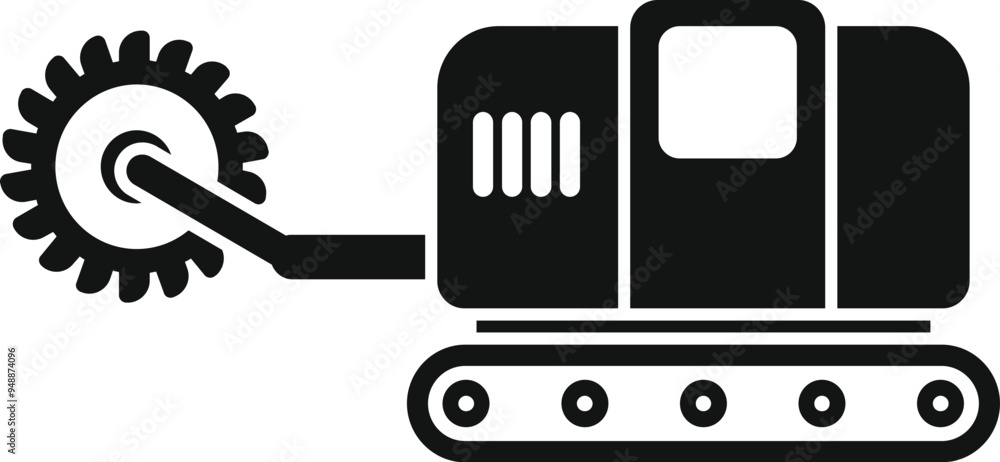 Poster tree stump remover machine cutting tree root icon in simple style on a white background