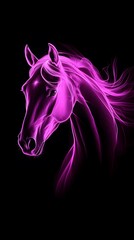 Horses in Neon on Black Background, Abstract Image, Texture, Pattern, Wallpaper, Cover and Screen for Smartphone, PC, Laptop, 9:16 and 16:9 Format