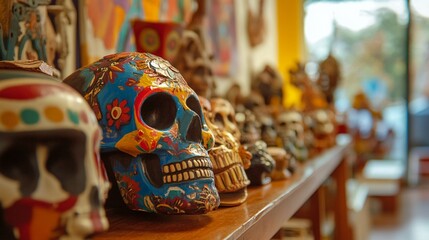 Fototapeta premium Colorful Decorative Skulls: Day of the Dead Art and Cultural Heritage
