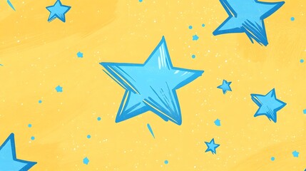 Blue Stars and Shapes on Yellow Background, Abstract Image, Texture, Pattern, Wallpaper, Cover and Screen for Smartphone, PC, Laptop, 9:16 and 16:9 Format