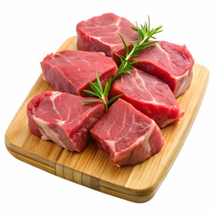 pieces of raw sirloin meat on a chopping board isolated