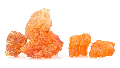 Pile of frankincense resin isolated on a white background. Natural frankincense Olibanum. Incense.