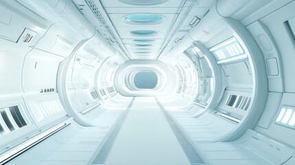 Spaceship Interior: Futuristic Design, White Walls, Lights, and a View of Stars