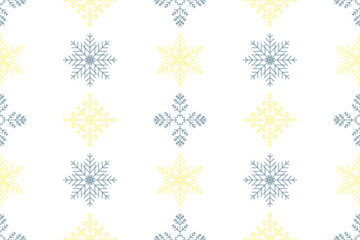 Yellow grey snowflakes seamless vector pastel pattern packaging paper Textile Wrapping paper Napkin Winter holiday Simple design Isolated background December mood Christmas time Xmas season