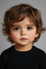 Naklejka premium Portrait of a toddler with large, curious eyes and soft skin.