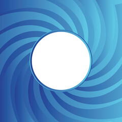 Abstract white circle on blue spiral line background. Round shape camera shutter frame with translucent waves isolated object. Vector illustration of design element for logo concept website backdrop