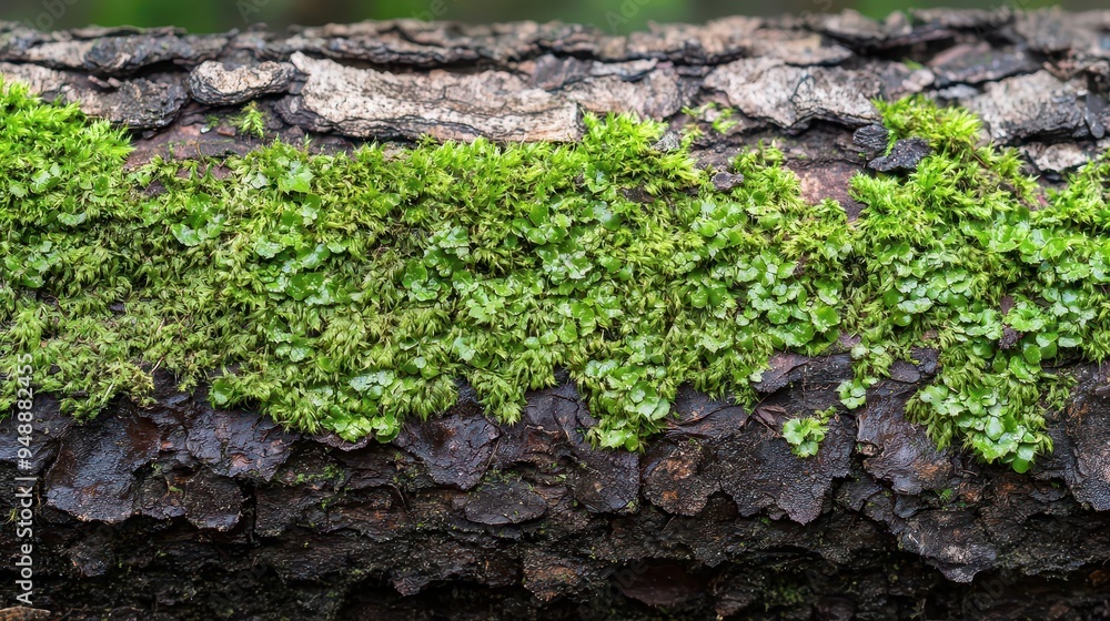 Poster textured surface of a tree bark with moss, macro, natural elements creates a beautiful display of pa
