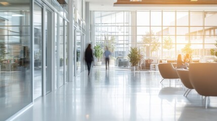 A large open office with people walking around and sitting in chairs, AI