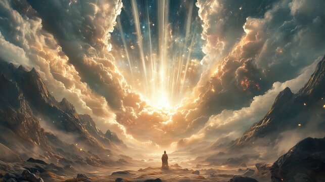 A diminutive Sun Wukong, stands in a valley
